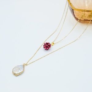 Gold Pearl Circle Double Layer Necklace Brand New